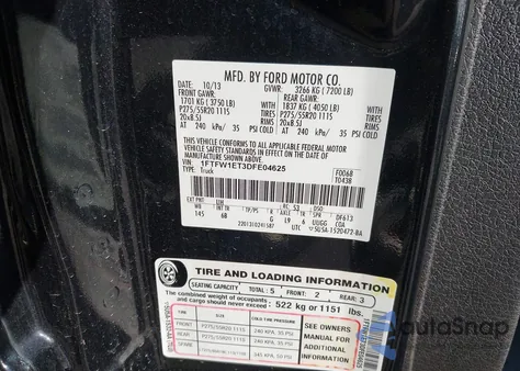 2013 Ford F-150 Fx4 из США, поврежденный, VIN 1FTFW1ET3DFE04625